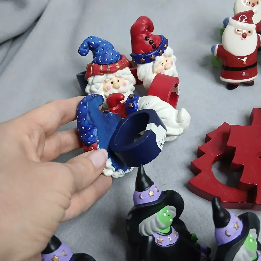 Set of 18 Holiday Napkin Rings Assorted Christmas Halloween Wooden Ceramic New